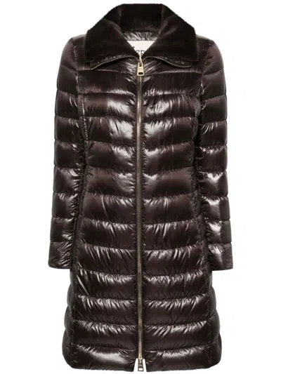 HERNO QUILTED LONG DOWN JACKET WITH PLUSH COLLAR