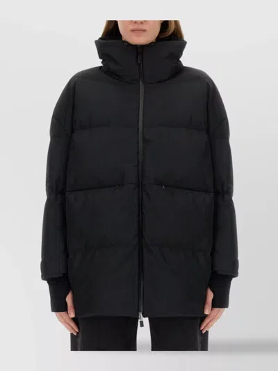 Herno Quilted Long Length High Collar Jacket In Black