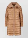 Herno Quilted Long Length Jacket With Detachable Collar In Brown