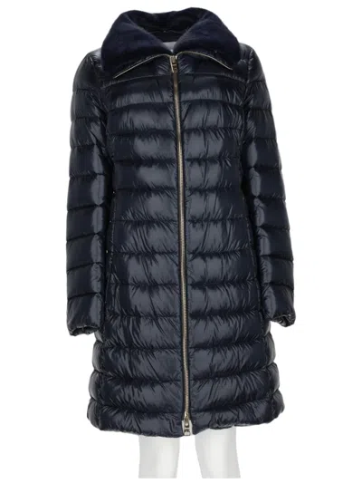Herno Quilted Long Polyamide Down Jacket In Blue