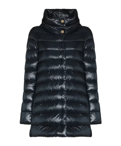 Herno Quilted Long-sleeved Down Jacket In Black