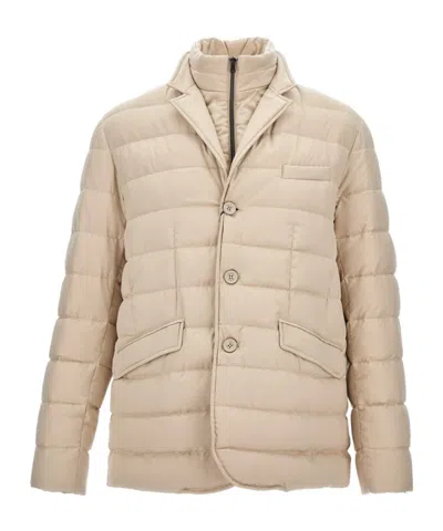 Herno Quilted Long-sleeved Down Jacket In Neutral