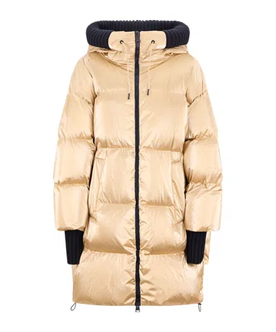 Herno Quilted Mid-length Hooded Down Jacket In Gold