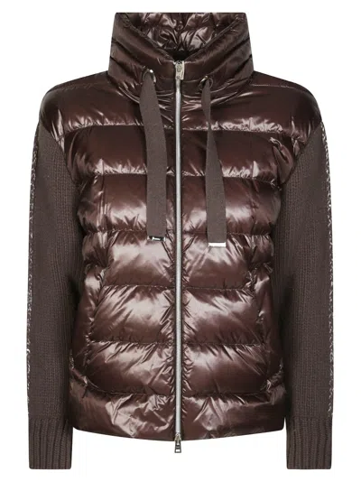 Herno Quilted Nylon Bomber Jacket With Contrasting Knit Panels In Multi