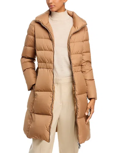 Herno Quilted Nylon Cinch Waist Coat In Camel