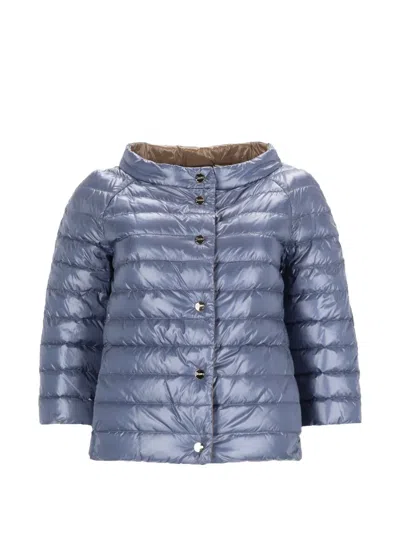 Herno Lightweight Jacket Three Quarter Sleeve Quilting In Blue