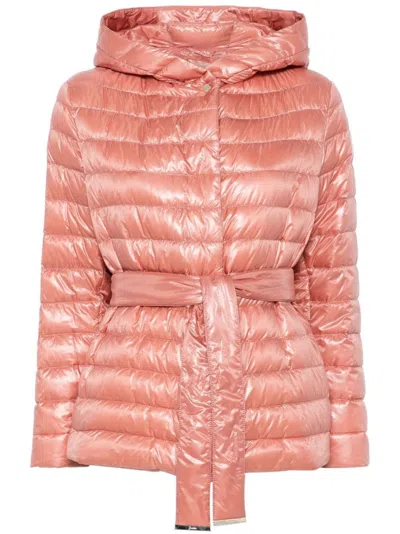 Herno Quilted Padded Jacket With Belted Waist In Multicolor