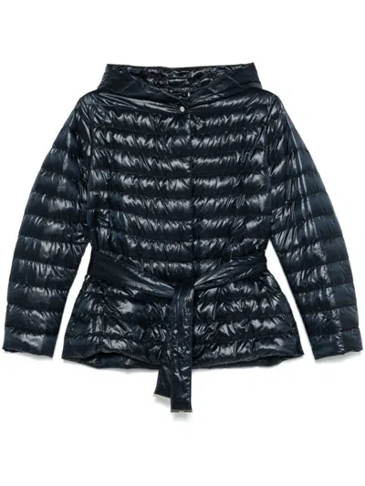 Herno Quilted Padded Jacket With Belted Waist In Blue