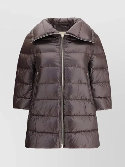 Herno Quilted Padded Midi Jacket With High Collar In Brown