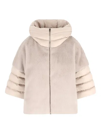 HERNO QUILTED-PANEL FAUX-FUR JACKET