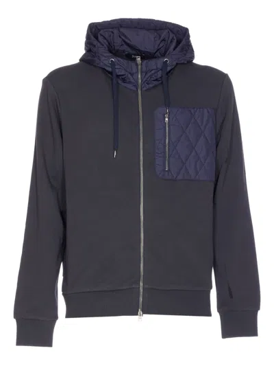 HERNO QUILTED-PANEL HOODED ZIP-UP SWEATSHIRT