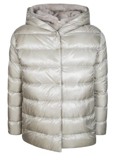Herno Quilted Plush Lined Hooded Down Jacket In Gray