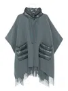 Herno Quilted-pocket Fringed Poncho In Blue