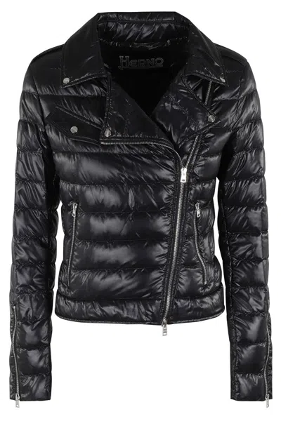 Herno Quilted Polyamide Biker Jacket In Black