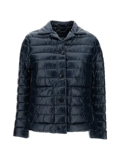 Herno Quilted Blue Down Jacket With Button Fastening