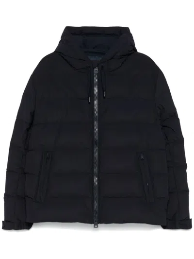 Herno Bomber Jacket In Stretch Sweater In Blue