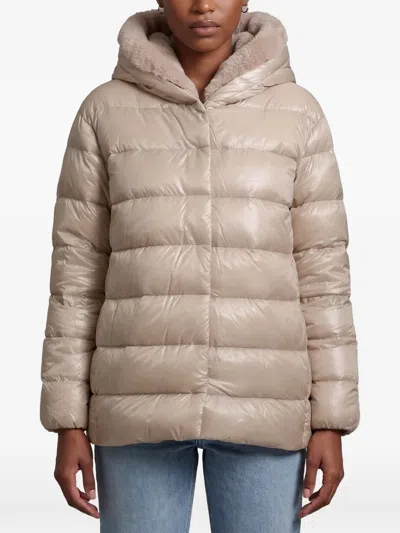 Herno Ultralight Down Jacket With Faux Fur In Neutral