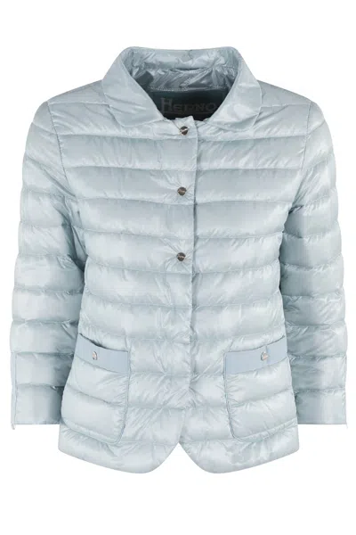 Herno Long Sleeved Quilted Down Jacket In Blue