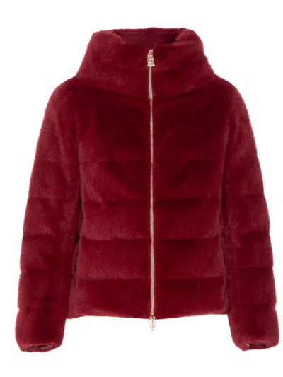 Herno Padded Jacket With Faux Fur Texture In Red