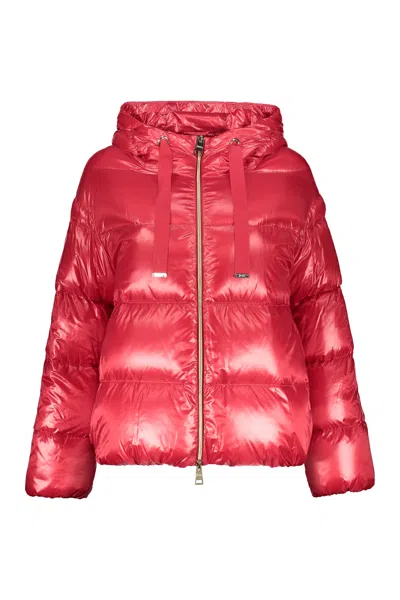 HERNO QUILTED RED PUFFER JACKET WITH HOOD