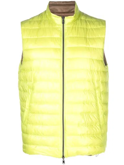 Herno Quilted Reversible Down Gilet In Yellow