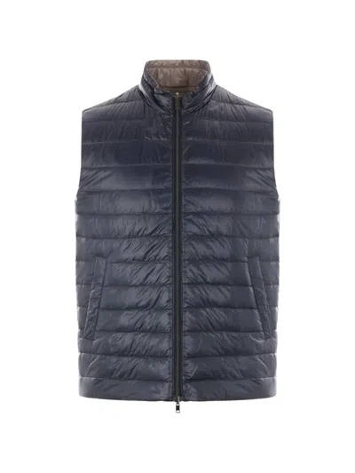 Herno Blue Grey Polyamide Woven Vest In Animal Print