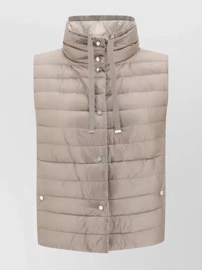 Herno Quilted Reversible Sleeveless Vest Drawstring Detail In Beige