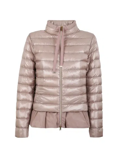 Herno Quilted Ruffle-trim Zip-up Jacket In Pink