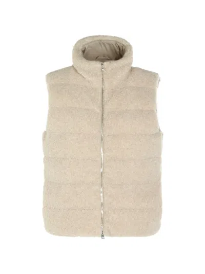 Herno Quilted Shearling-effect Gilet In Brown
