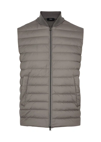 Herno Quilted Shell And Knitted Gilet In Beige