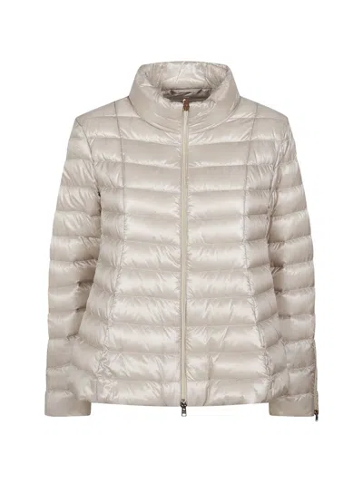 Herno Short Down Jacket High Collar Nylon In Neutral