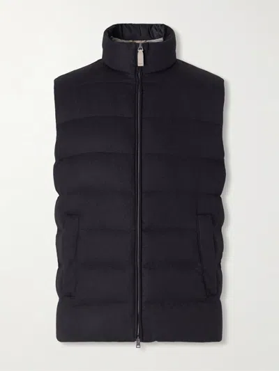 Herno Quilted Silk And Cashmere-blend Gilet In Blue