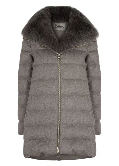 Herno Quilted Silk-blend Coat In Gray