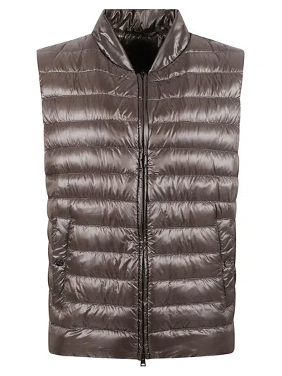 Herno Quilted Sleeveless Coat With High Collar In Brown