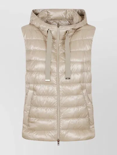 Herno Quilted Sleeveless Hooded Jacket Drawstring In Neutral