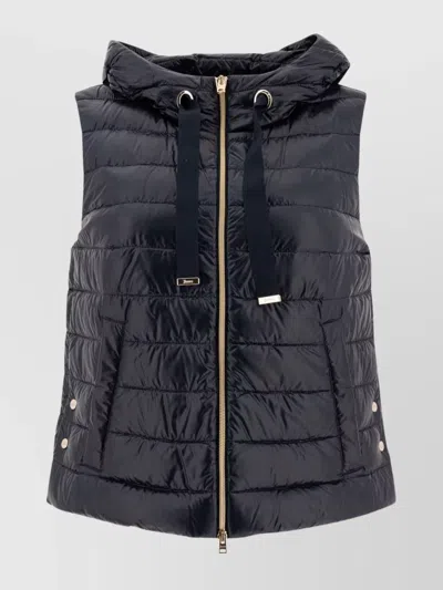 Herno Quilted Sleeveless Hooded Jackets With Side Pockets In Blue