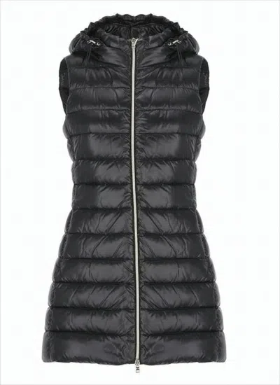 Herno Quilted Sleeveless Puffer Vest With Adjustable Hood In Blue