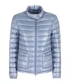 Herno Mini Short Quilted Down Jacket With High Collar For Women In Blue