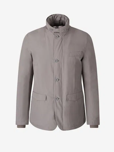 Herno High-neck Buttoned Padded Jacket In Light Grey