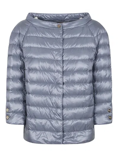 Herno Quilted Three-quarter Sleeve Jacket In Blue
