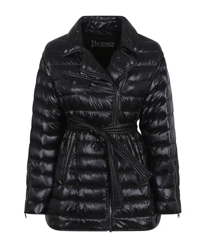 Herno Quilted Tied-waist Down Jacket In Black