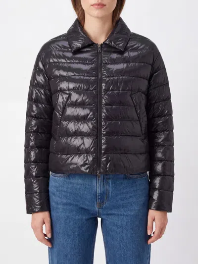 Herno Quilted Ultra-light Nylon Short Down Jacket With Classic Collar In Black