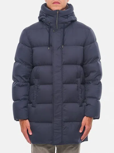 Herno Quilted Ultralight Nylon Short Down Jacket With Hood In Blue