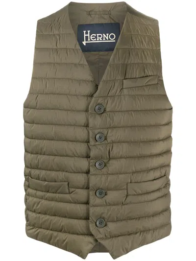 Herno Quilted V-neck Gilet In Green
