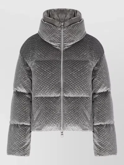 Herno Quilted Velvet Down Jacket High Neck In Gray