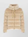 Herno Quilted Velvet Drawstring High Collar Jacket In Gold