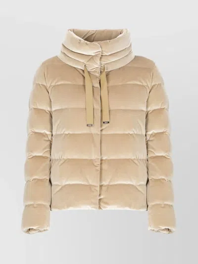 HERNO QUILTED VELVET DRAWSTRING HIGH COLLAR JACKET