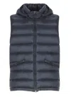 Herno Quilted Hooded Sleeveless Vest Pockets In Blue