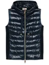 Herno Quilted Vest With Shiny Finish And Cozy Hood In Blue