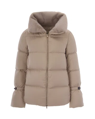 Herno Quilted With Calfskin Collar Down Jacket In Multi